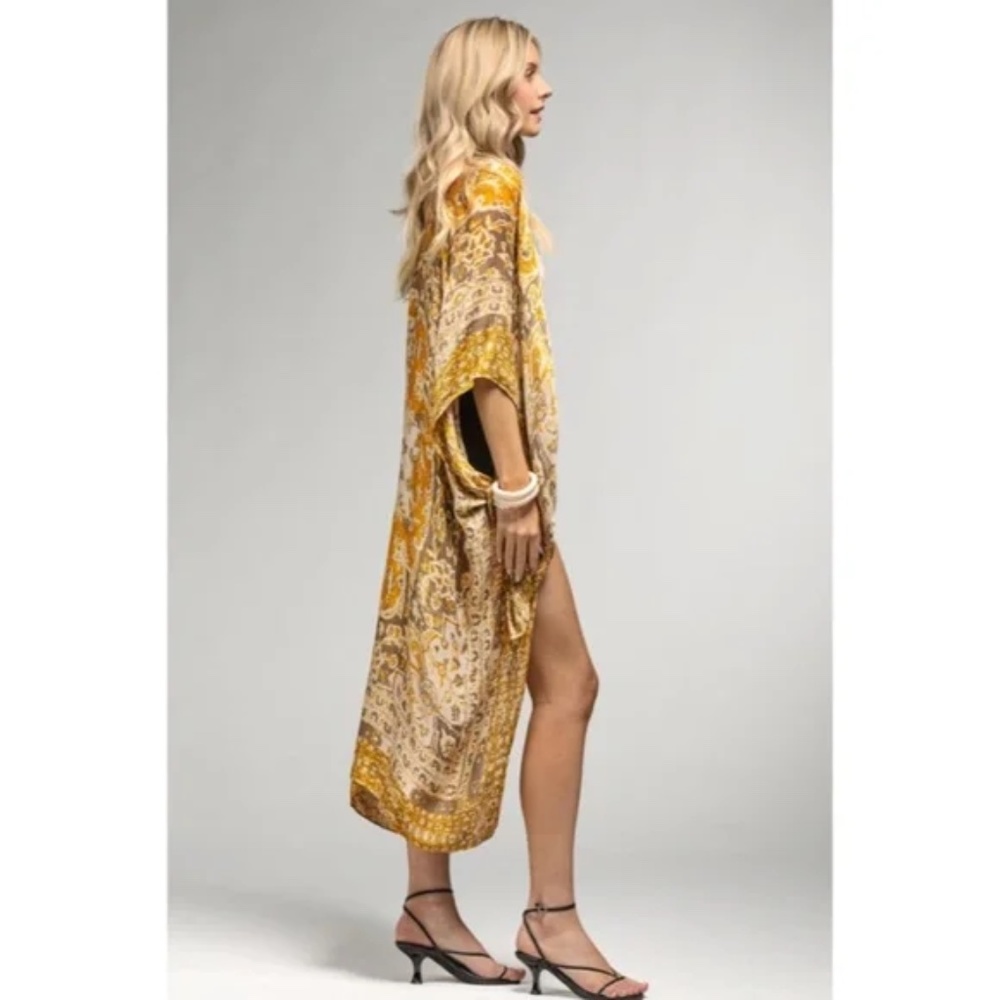 SOLD OUT Mustard Mandala Bohemian Kimono Coverup Open Top Wrap One Size Boho - Picture 5 of 5